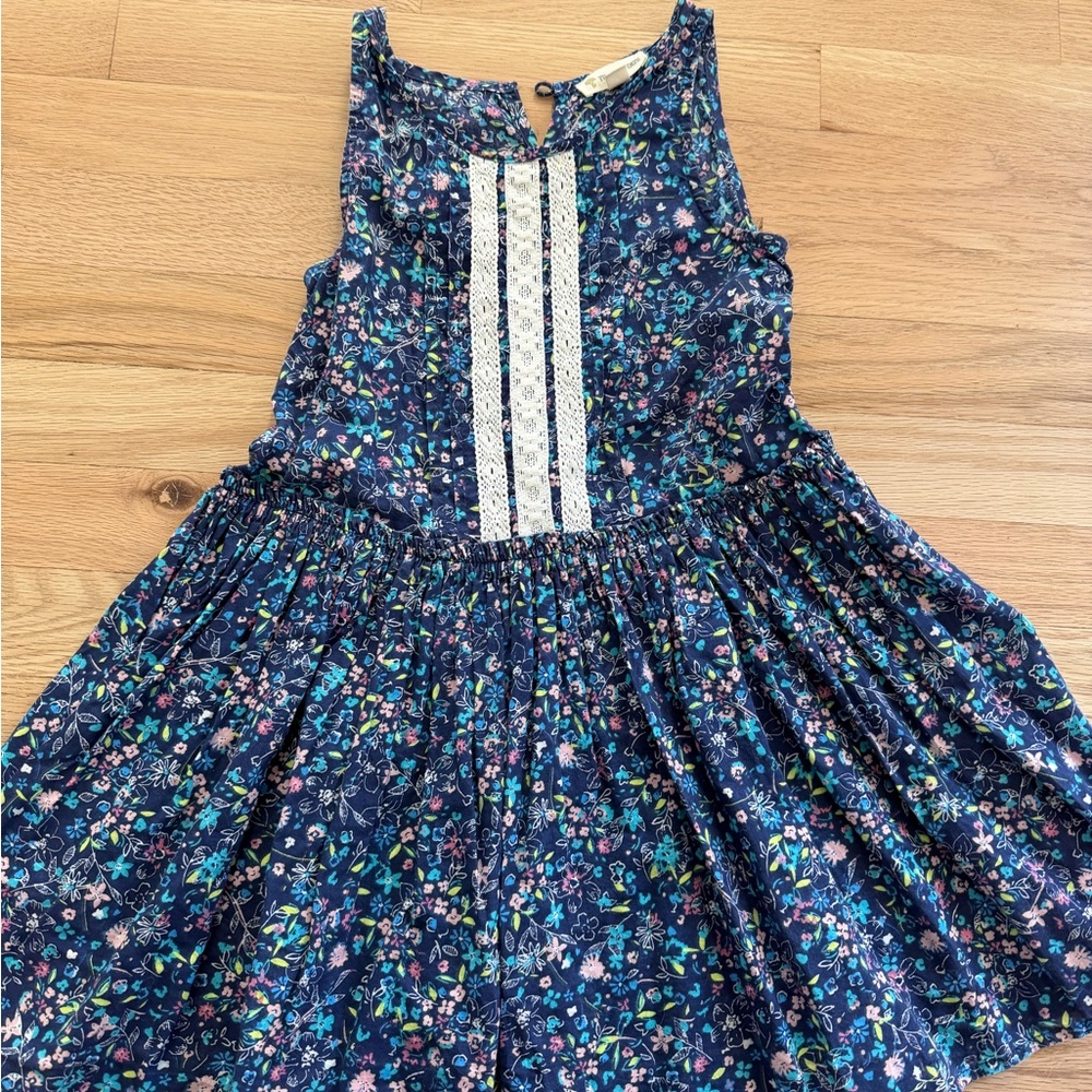 Tucker + Tate Navy Floral Sleeveless Dress with White Lace Placket
